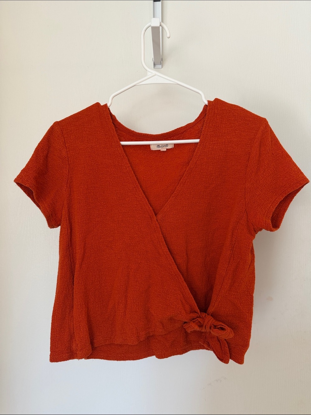 Madewell: Wrap Front Short Sleeve Top in Rust Red